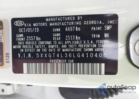2020 Kia Optima Lx from USA, damaged, VIN 5XXGT4L36LG410405